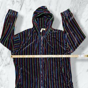 GODBODY Velour Striped Black Red Green Blue Striped Full Zip Hoodie Oversize XXL